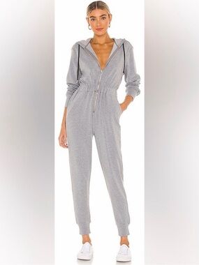 WeWoreWhat Light Grey Hooded Zip-Front Jumpsuit